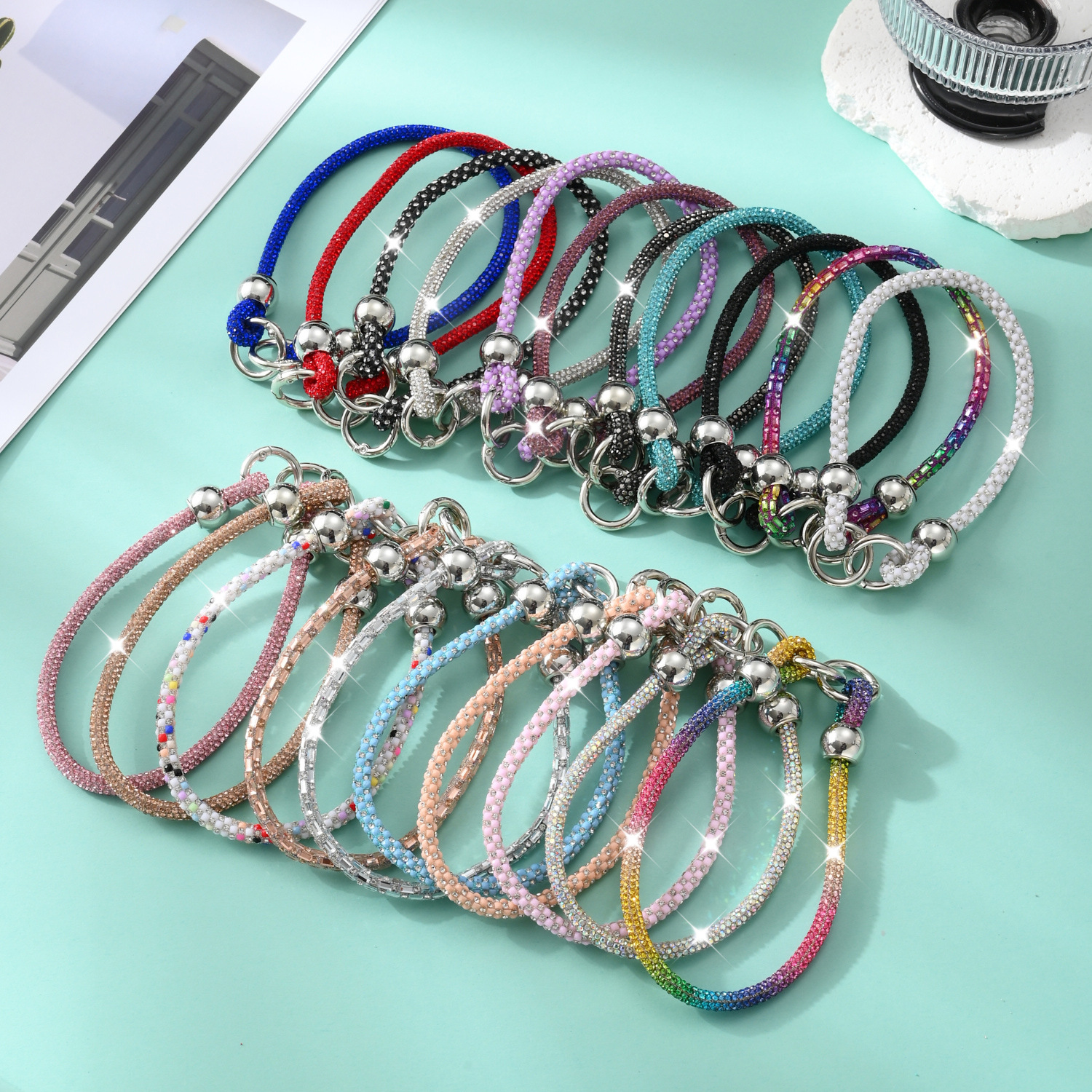 Rhinestone phone lanyard round bead full rhinestone bag chain pendant bag decoration wrist phone rope phone chain
