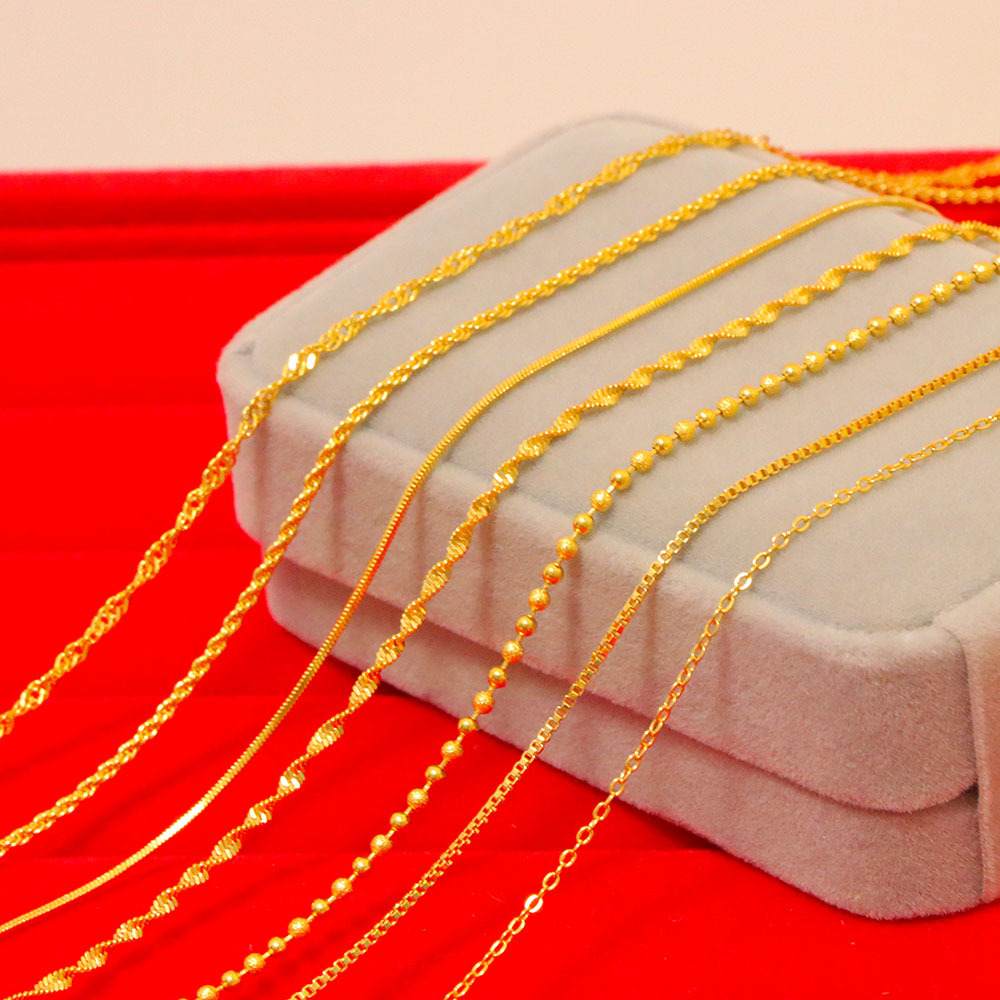 Vietnam sand gold necklace 999 gold-plated plain gold chain colored gold chain bare chain锁骨 pendant sweater chain jewelry