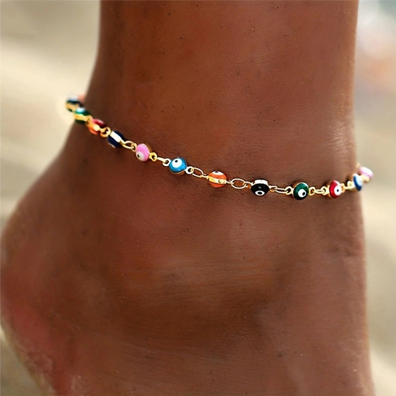 Rongshang Colorful Oil-Drop Eye Handmade Anklet for Women Women's Beach Anklet Accessory