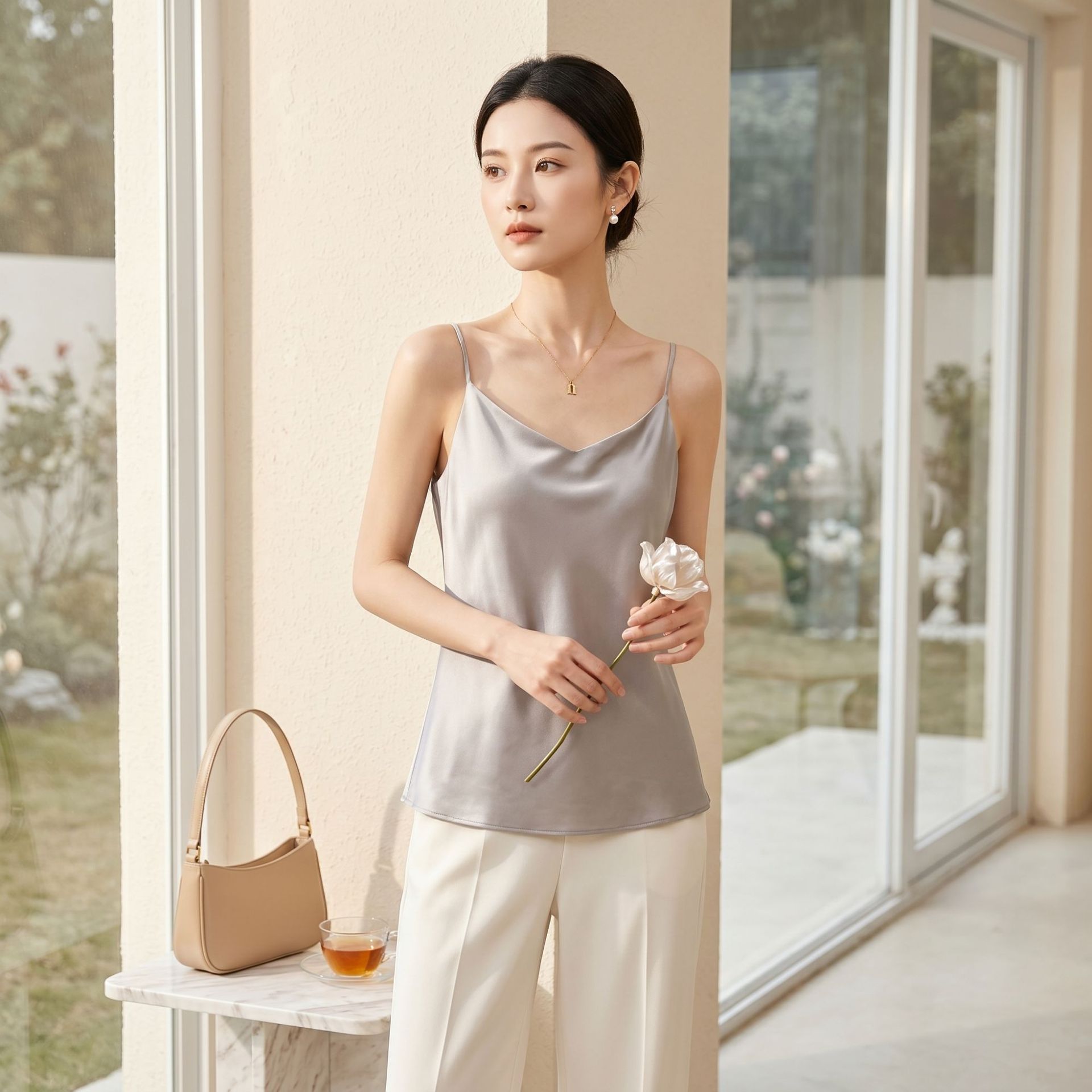 2026 Summer New Base Layer Double Layer Silk Camisole for Women Mulberry Silk Bustier Sexy Inner Wear Solid Color Vest