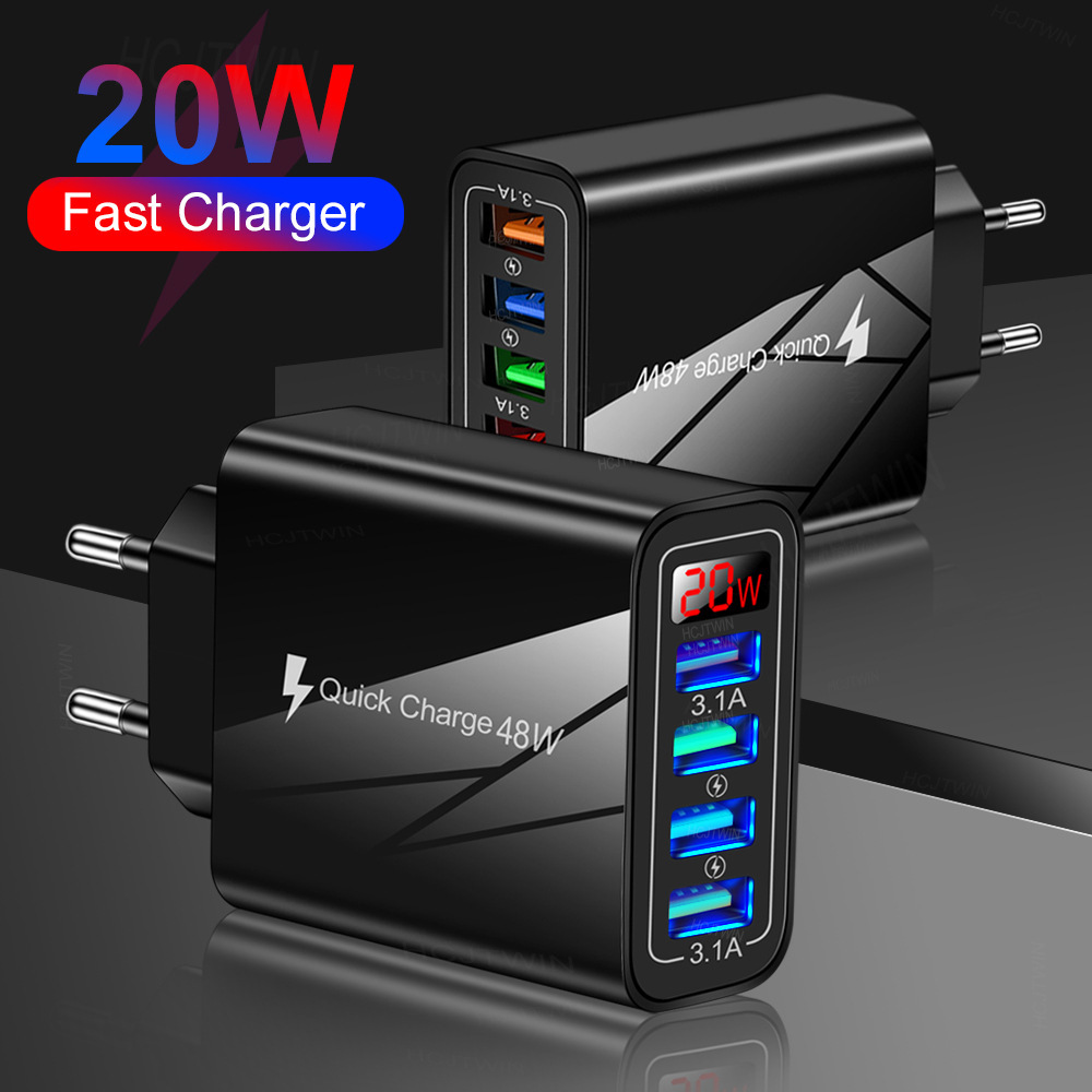 4USB Digital Display Phone Charger UK Multi-Port with Screen Charging Head