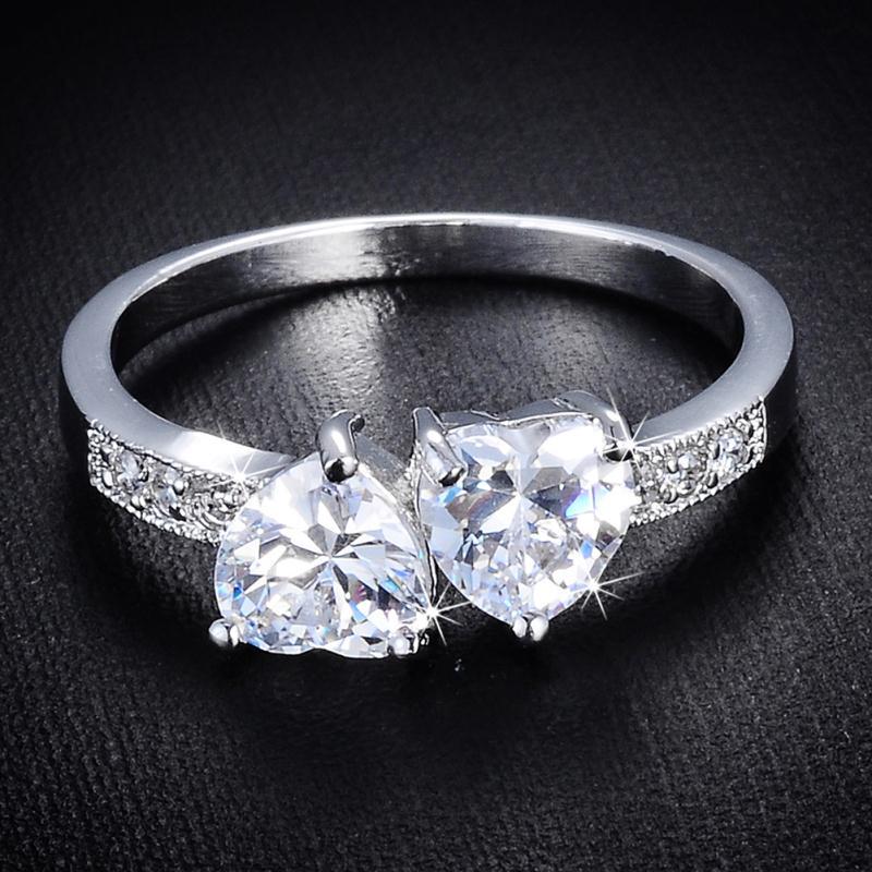 Ebay heart-shaped ring double heart-shaped zirconia women's ring ring silver jewelry