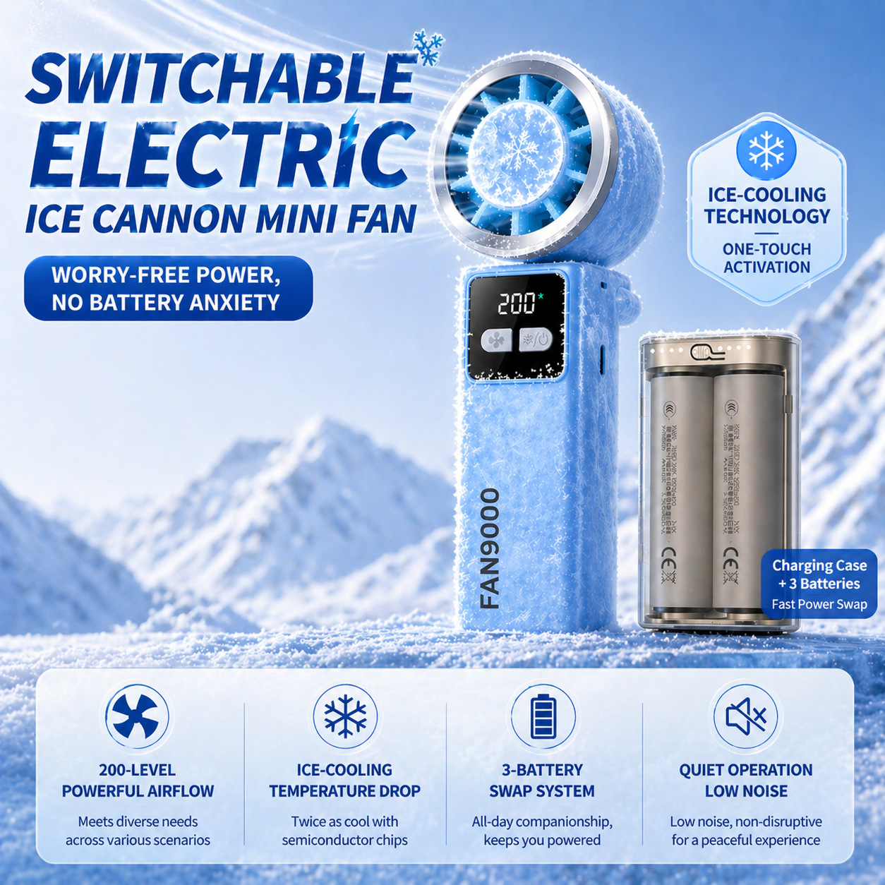 Large capacity handheld ice compress small fan outdoor cooling semiconductor replaceable rechargeable 9000 mAh