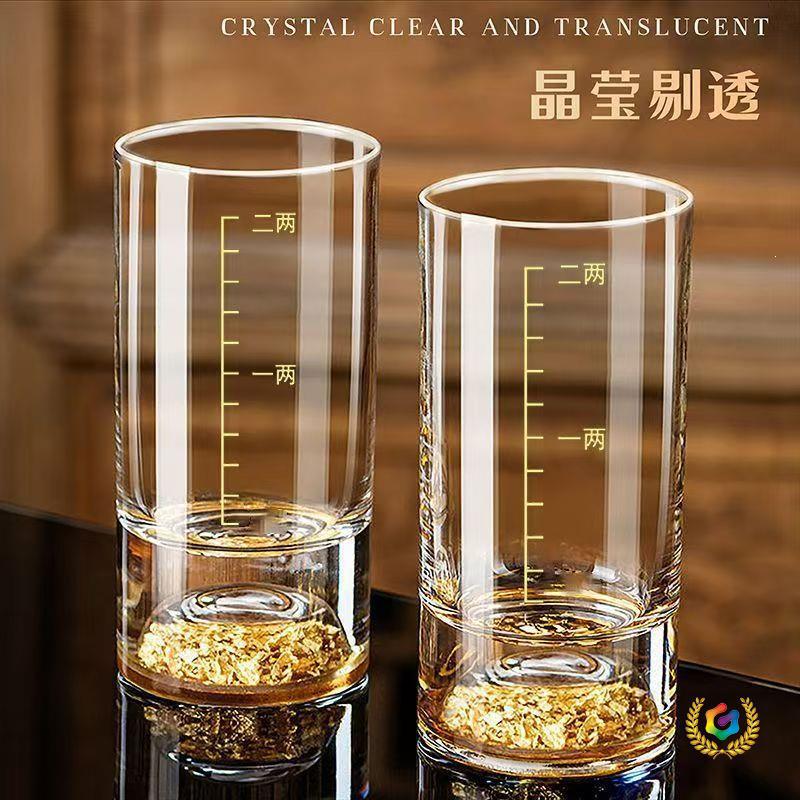 Two liang scale, gold foil, gold mountain, blue mountain liquor cup, glass liquor divider, household glass two liang cup