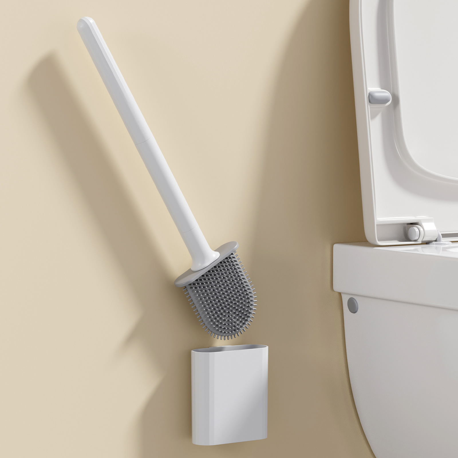 New Soft Rubber Toilet Brush, Household Bathroom Cleaning Brush, Detachable Rod, Wall-Mounted Without Drilling, Toilet Brush Best Seller