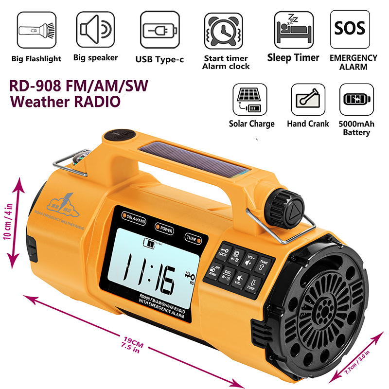 New Disaster Preparedness Emergency Radio Solar Hand-Crank Power Generation Full-Band Reception High-Power Disaster Alarm
