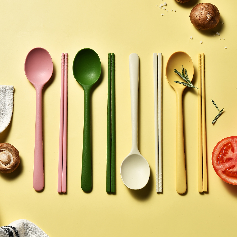 Food Grade Silicone Spoon and Chopstick Set Student Office Tableware High Temperature Resistant Household Portable Tableware
