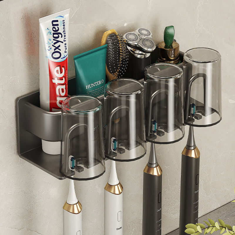 Toothbrush holder electric toothbrush holder wall-mounted no-drilling mouthwash cup storage rack bathroom family set