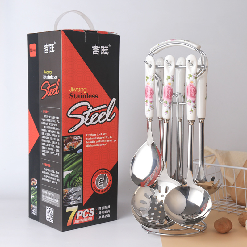 Stainless steel stir-fry spatula, pot spoon, home use, ceramic handle kitchenware set, heat insulation kit, supplies, Jieyang summer use