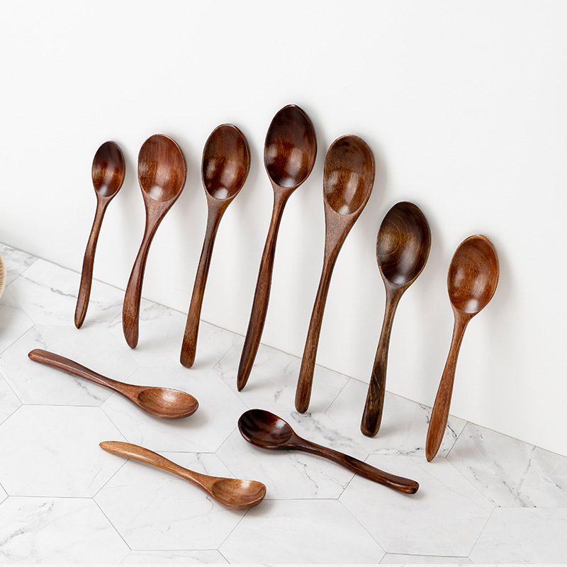 Zhiguang Japanese Long Handle Wooden Spoon Home Spoon Brown Sugar Spoon Honey Stirring Spoon Wooden Small Soup Spoon