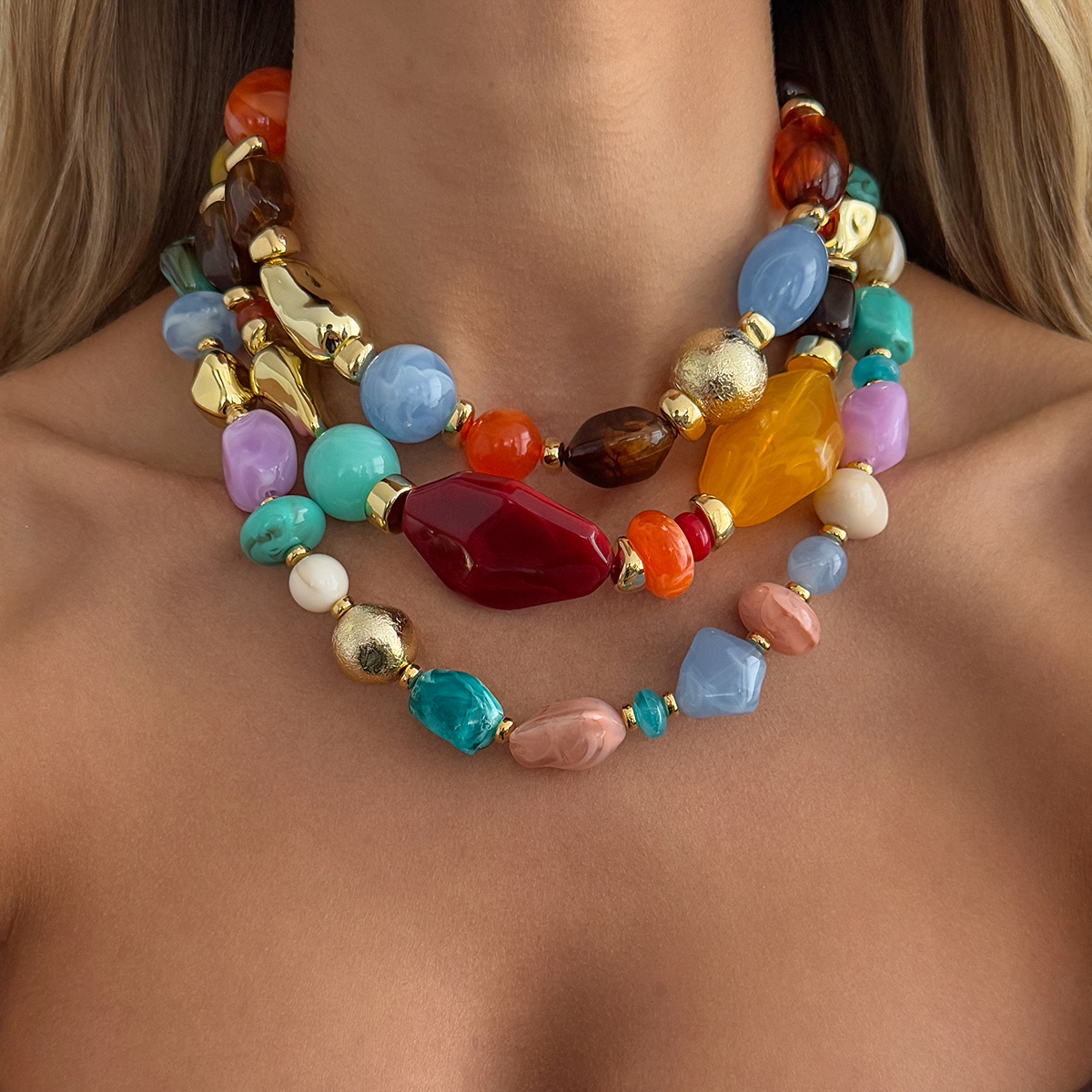 Jewelry Merad style colored resin bead necklace irregular CCB锁骨项饰