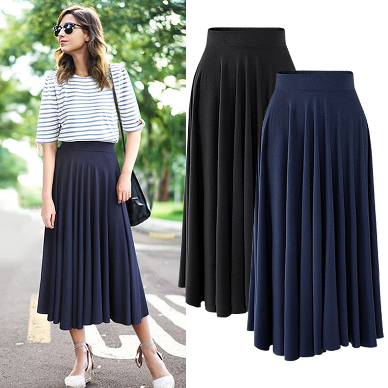 Summer new modal loose plus size skirt 200 jin fat mm mid-length large swing skirt high waist pleated umbrella skirt