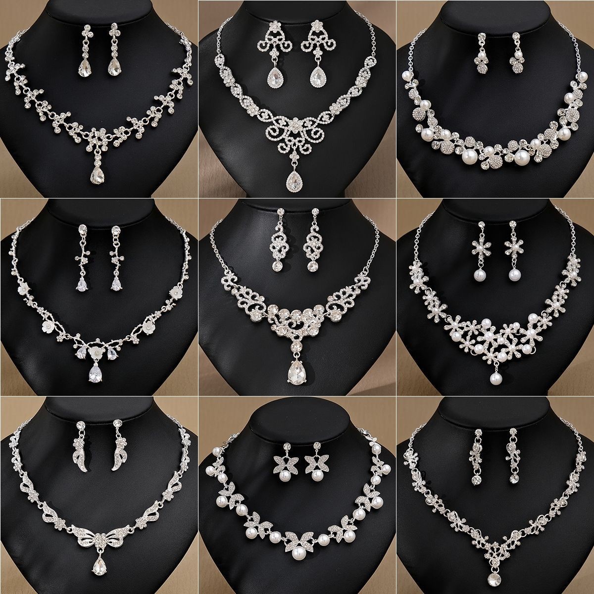 Exquisite super shiny crystal necklace earring set bride accessories wedding dress evening dress accessories banquet ear accessories