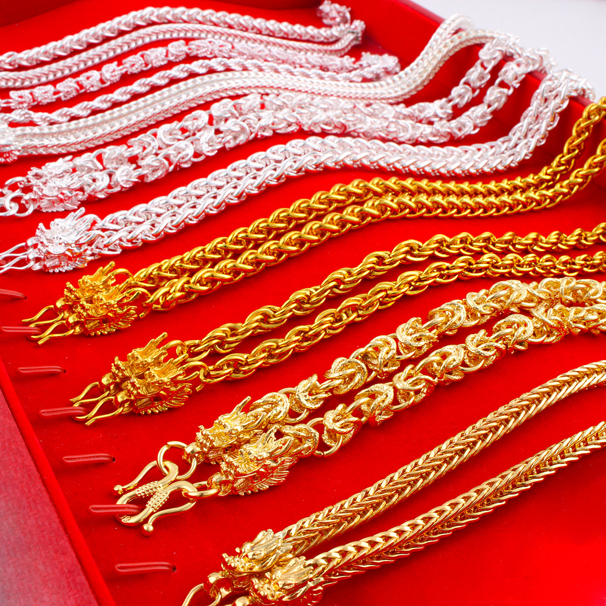 Gold-plated necklace bracelet set dragon head twist snake bone fox tail bold imitation sand gold Vietnam