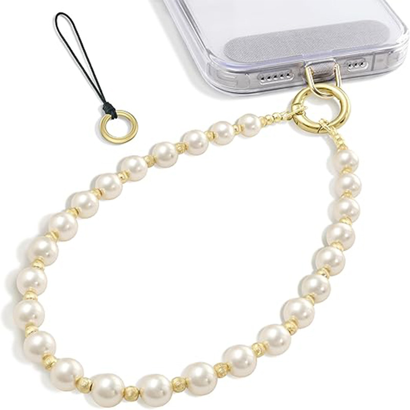 Niche Faux Pearl Faceted Crystal Phone Bag Pendant Charm Drill Ring Mixed Keychain