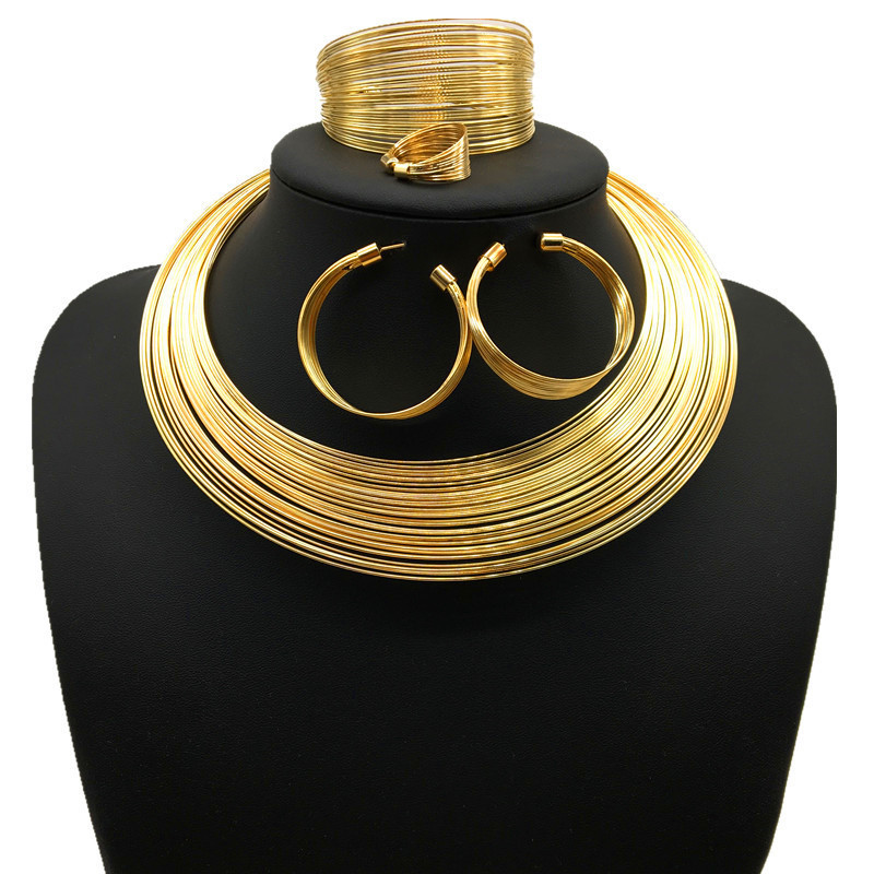 Nigeria bride necklace set alloy multi-strand collar four-piece set jewelry necklace suit