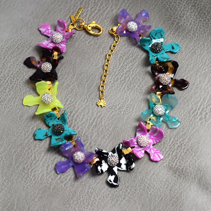 Accessories LE full diamond polymer clay gem ball resin lily flower sweet necklace lily element