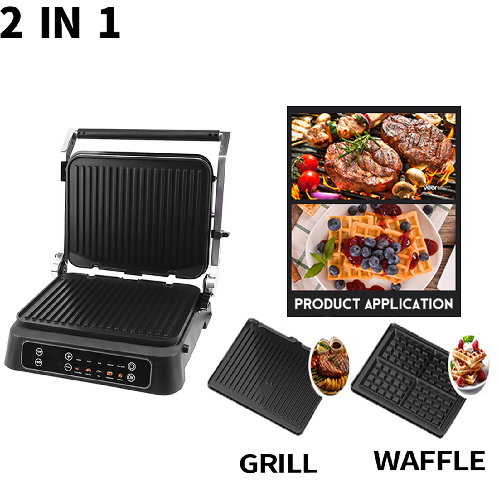 Breakfast Machine Touch Screen Steak Grill Multifunctional Magnetic Swappable Plates Waffle Maker Smart Display