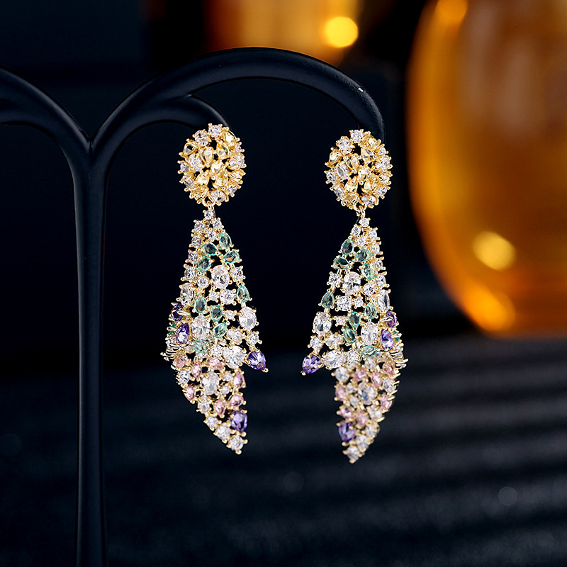 Heavy Craft Color Zircon Earrings Exaggerated Zircon Earrings for Women 925 Silver Needle Conch Earrings