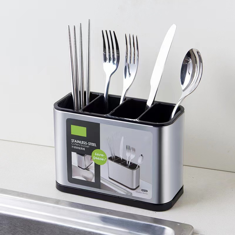 Cutlery Organizer Divided Chopstick Holder Stainless Steel Chopstick Spoon Divider Drainable Kitchen Storage Rack Knife Fork Storage