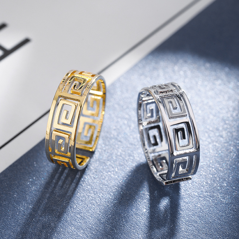 Wind Hollowed Out Meander Pattern Ring Women Simple Open Ring 810221