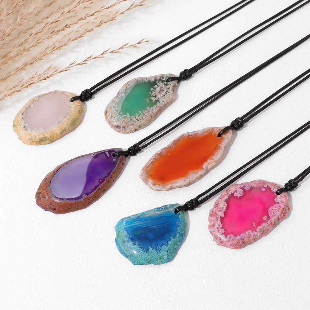 Stone agate slice necklace energy stone irregular shape pendant simple birthstone necklace