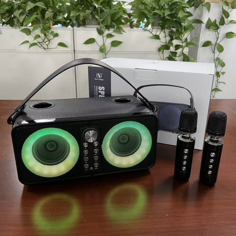YS607 Colorful Portable Outdoor Home Leather Texture High Power 3600mAh Dual Wireless Mic KTV Speaker
