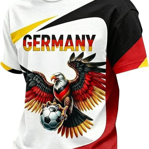 2026 New Men's Round Neck T-Shirt Football Star Eagle Germany Print Men's Top