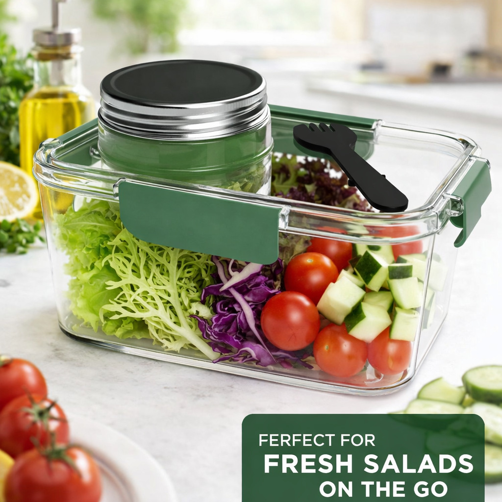 New Salad Bowl Salad Pod Mason Jar Portable Salad Fresh-Keeping Container with Fork Salad Lunch Box