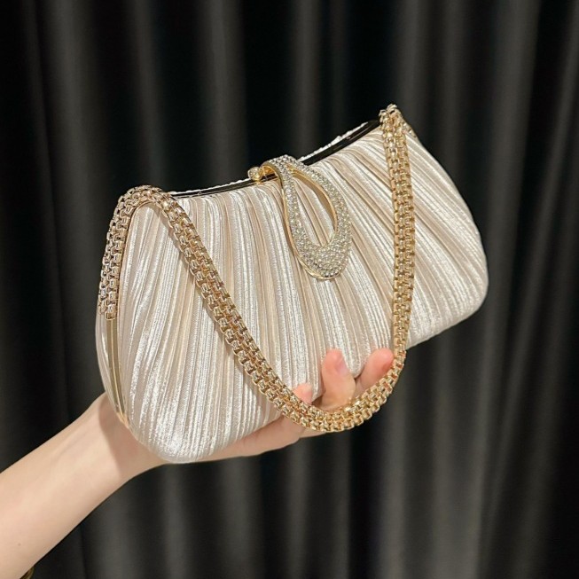 2025 New Satin Pleated Evening Bag Women's Bracelet Celebrity Dress Cheongsam Banquet Bag Women's Single Shoulder Crossbody Bag