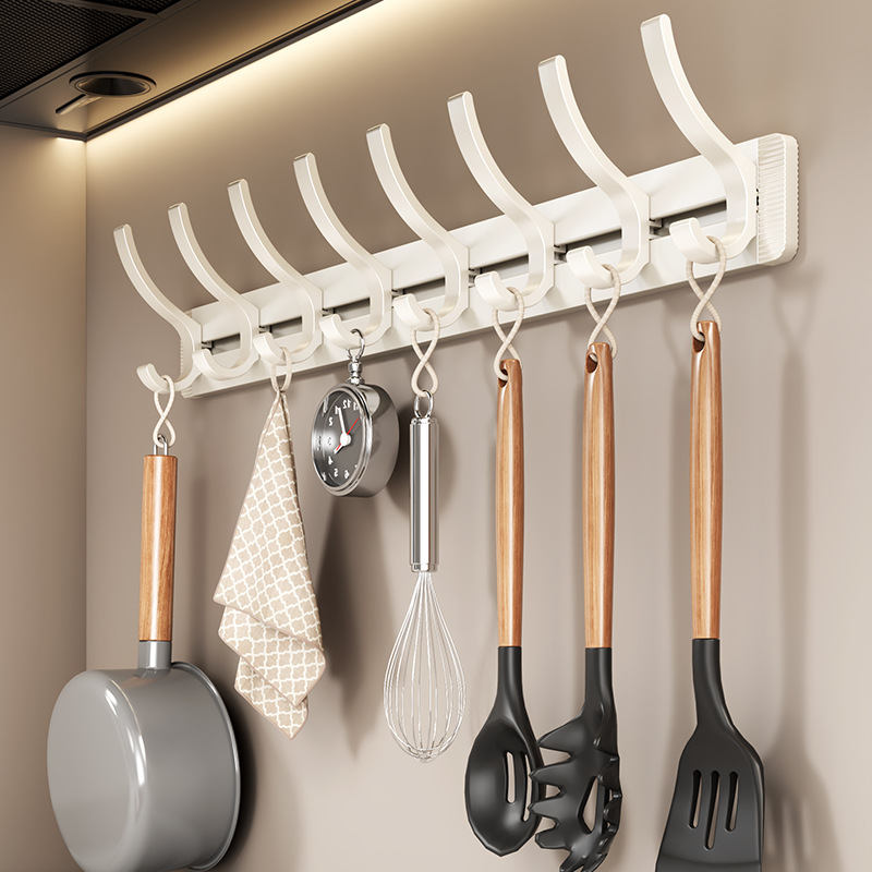 Kitchen Storage Hooks, No-Drill Clothes Hooks, Walnut-Finish Adhesive Hooks, Bathroom Organization Hooks, Coat Hooks, Behind-the-Door Hooks