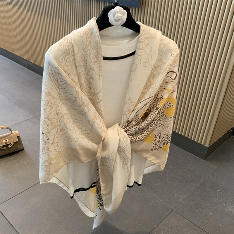 130cm cotton-linen large square scarf for women, summer air-conditioned room outer layer large shawl, spring and autumn thin new sunscreen scarf