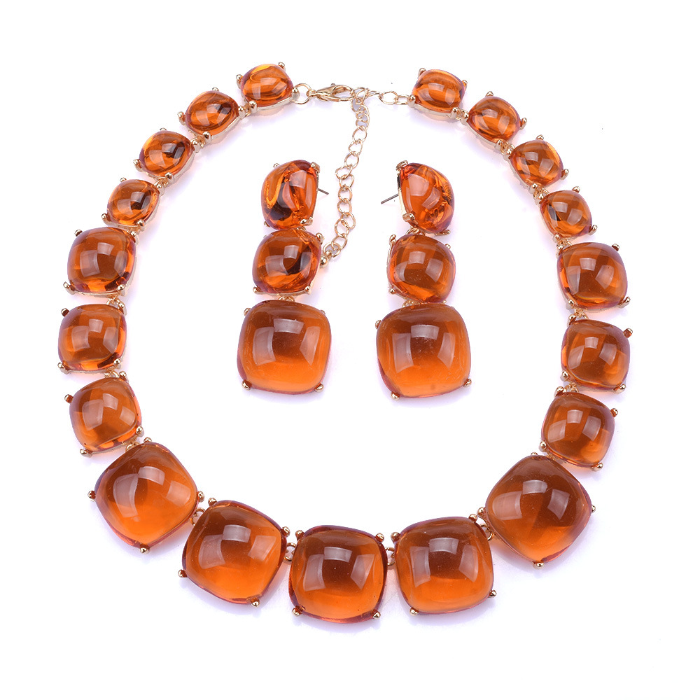 ZA geometric transparent colored resin necklace earring set collarbone chain