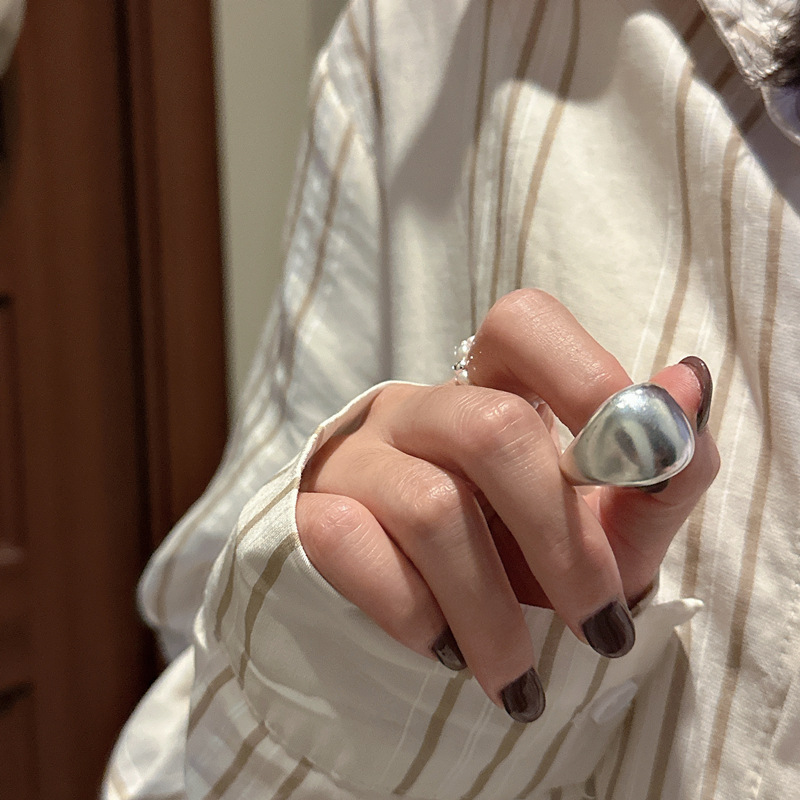 S925 sterling silver matte ancient method basic bag ring textured heavy craft ring