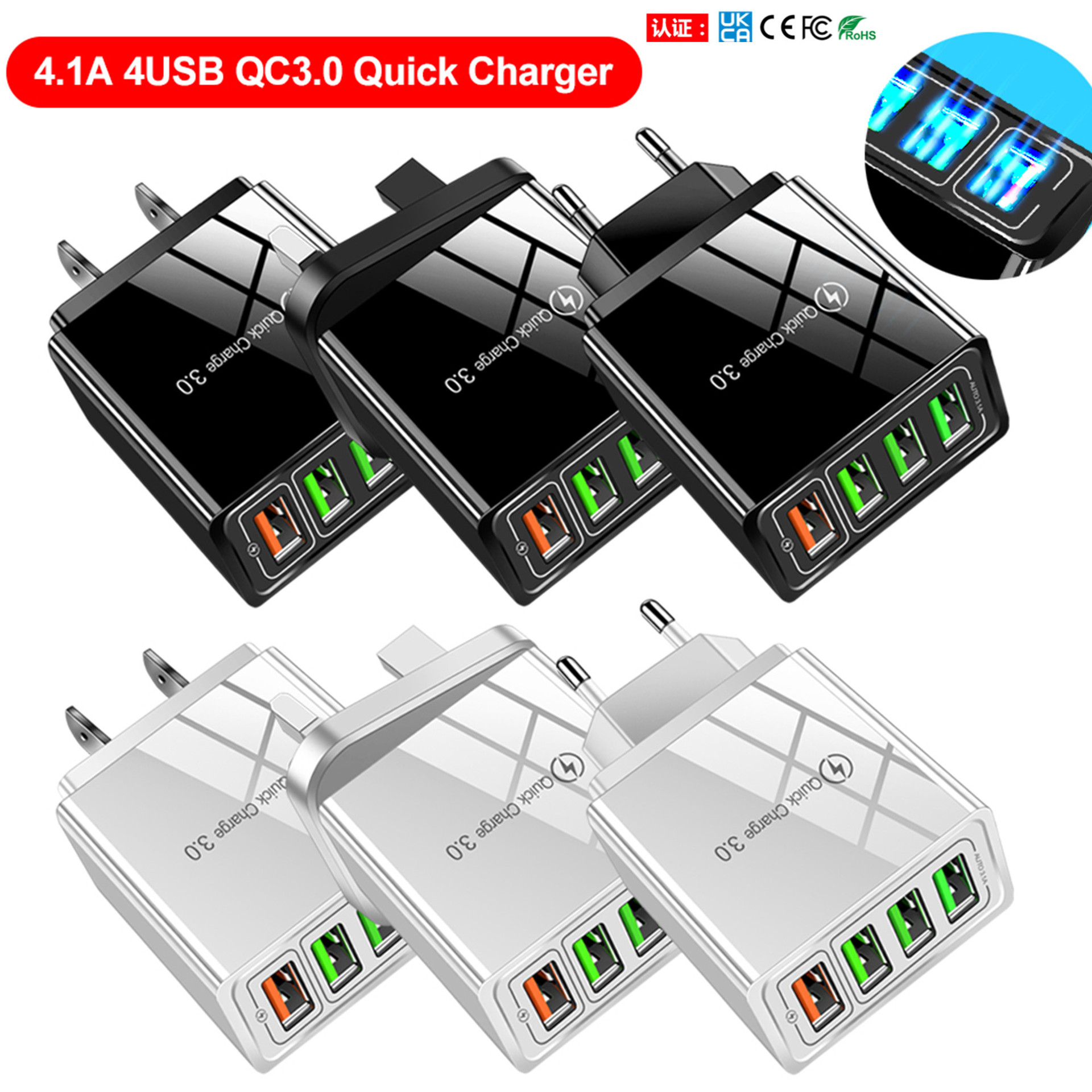 4USB Fast Q3.0 Phone Charger Multi-Port US EU UK Travel Power Adapter Cross-Border
