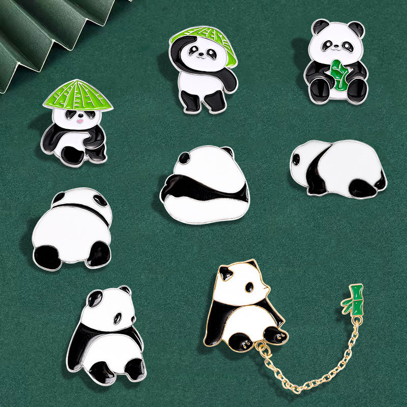 Chinese Style Panda Brooch Cute Animal Bag Badge Clothing Bag Accessory Bamboo Giant Panda Chain Lapel Pin