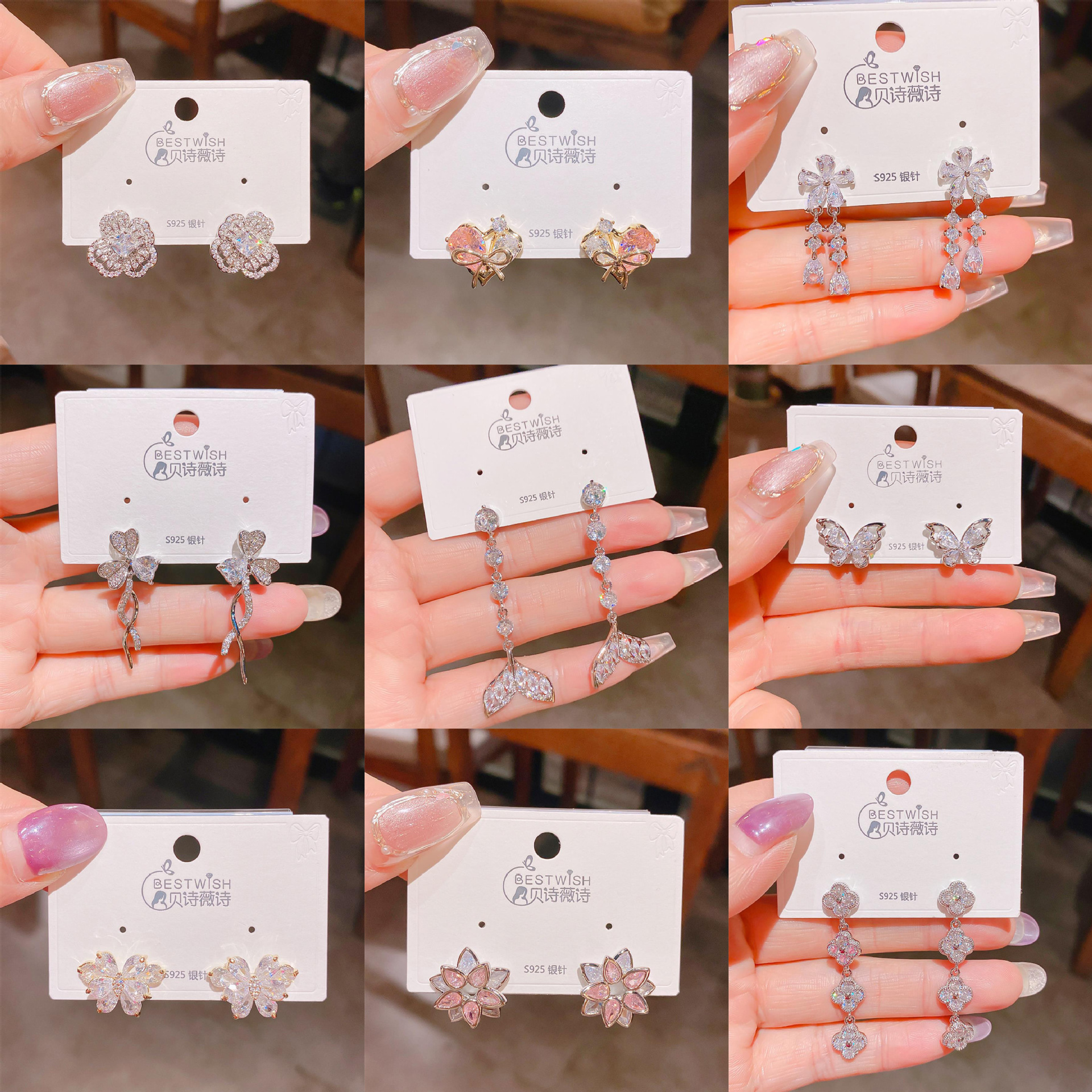 [Cost-effective collection 2] Real gold electroplated zircon silver needle earrings, wind quality earring accessories