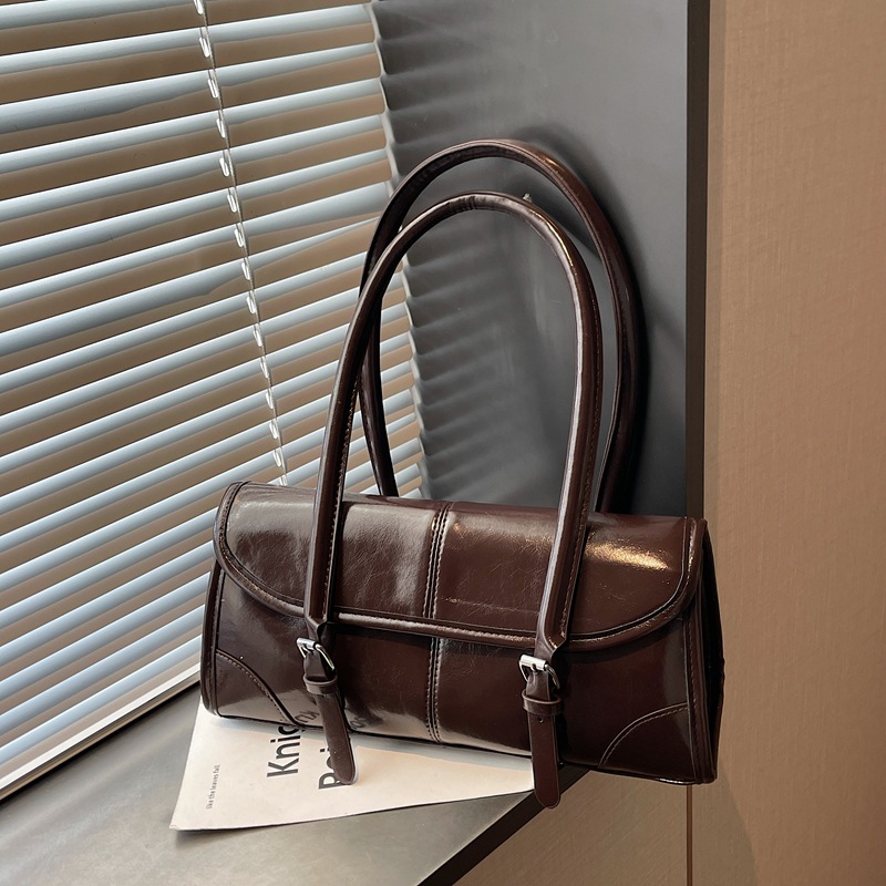 Wax Leather Underarm Bags Women Shoulder Bags Large Capacity Long Baguette Commute Women's Bags