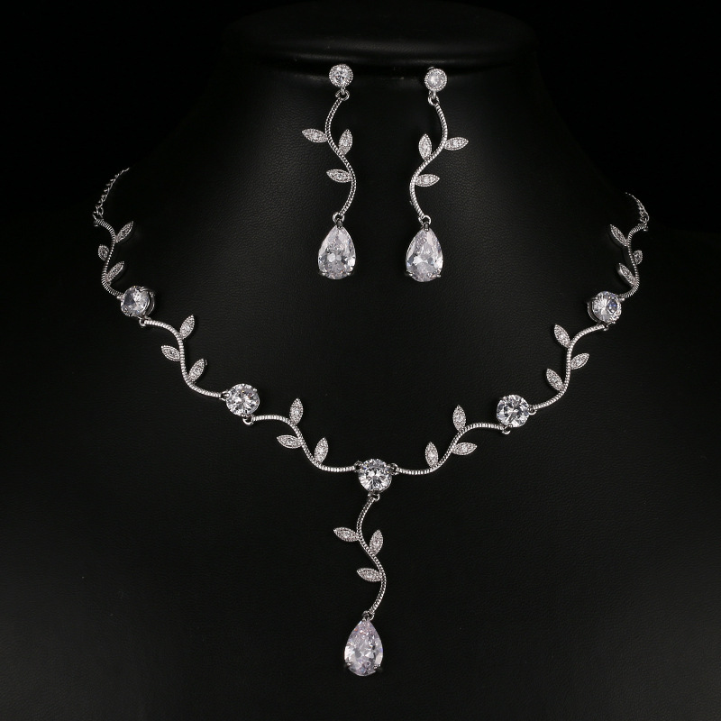 Gold-plated branch zirconia set, simple zirconia jewelry set