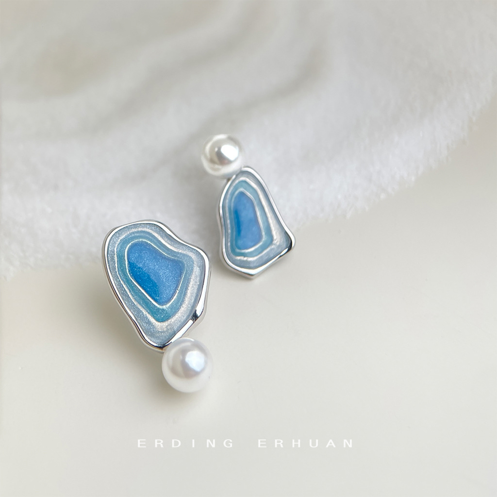 [Salt Lake Series] Designer silver needle enamel gradient drip glaze asymmetrical original earrings for women