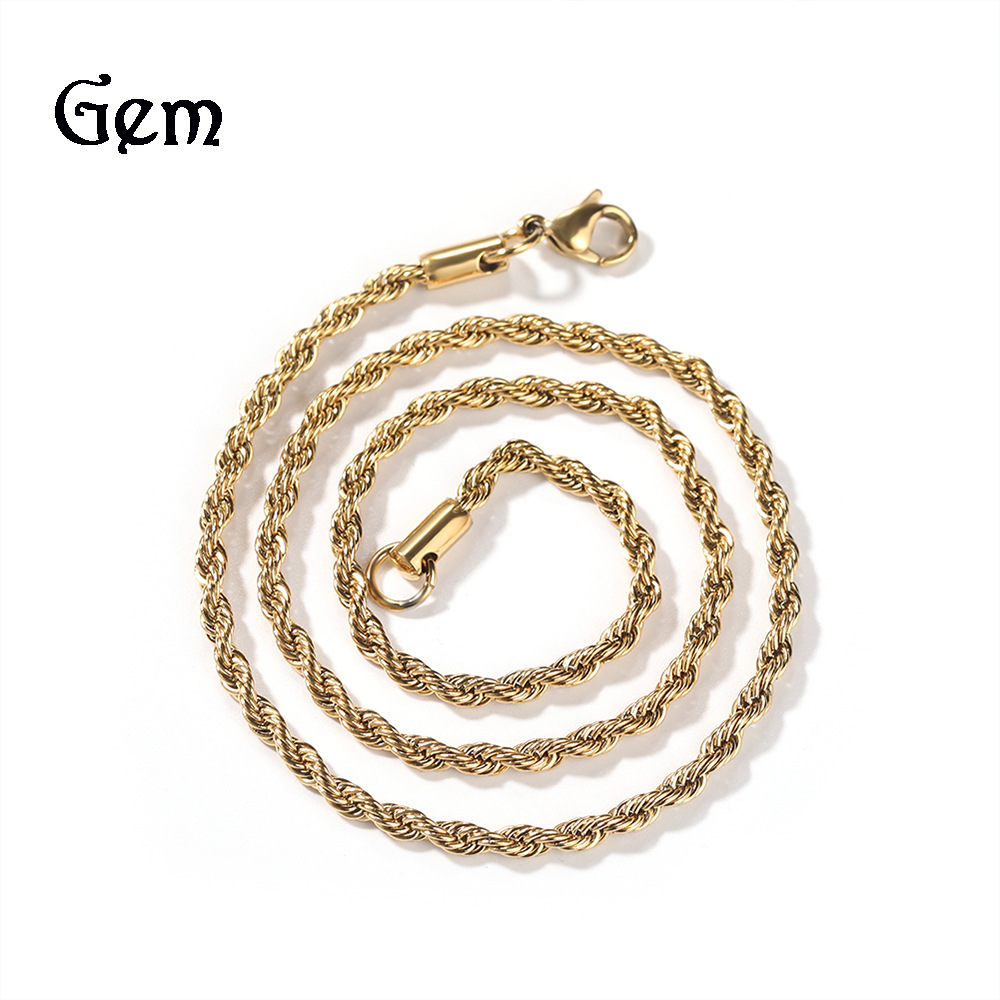 Necklace Men Hip Hop Stainless Steel Gold Twist Chain Simple Solid Chain Twisted Rope Chain Accessories