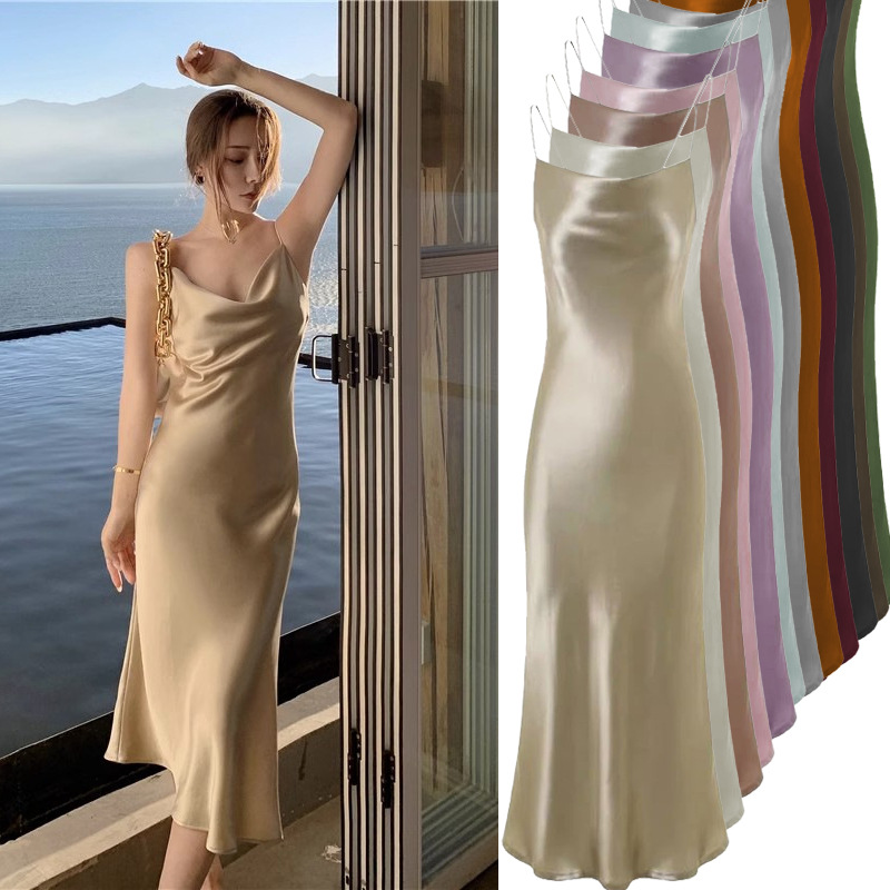 Strap acetate satin halter backless dress women spring and summer hip-hugging celebrity style fishtail skirt long skirt