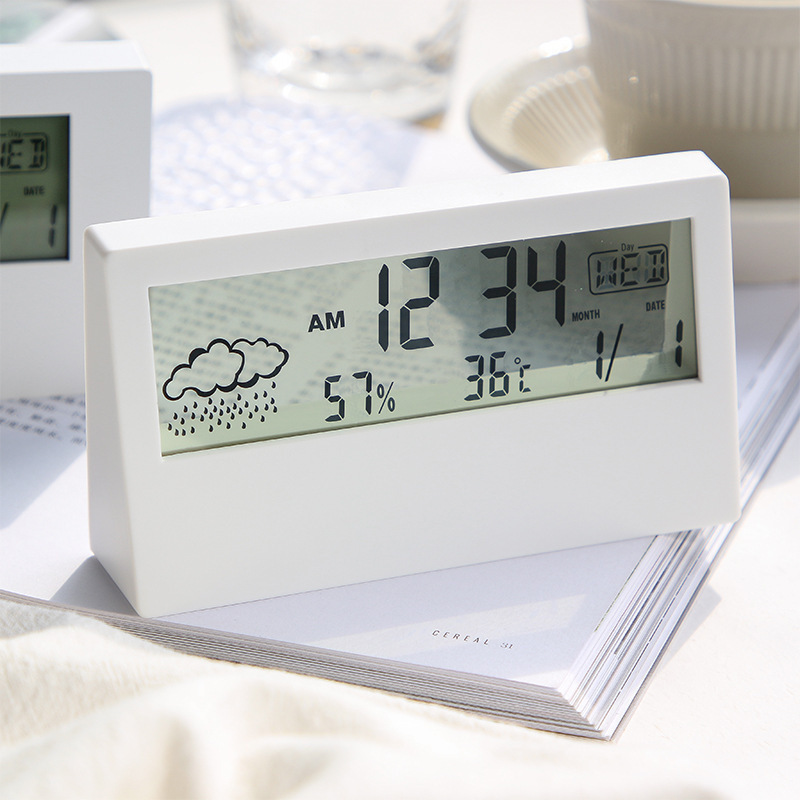 Temperature and Humidity Clock, Weather Display, Night Light Small Alarm Clock, Transparent Electronic Alarm Clock