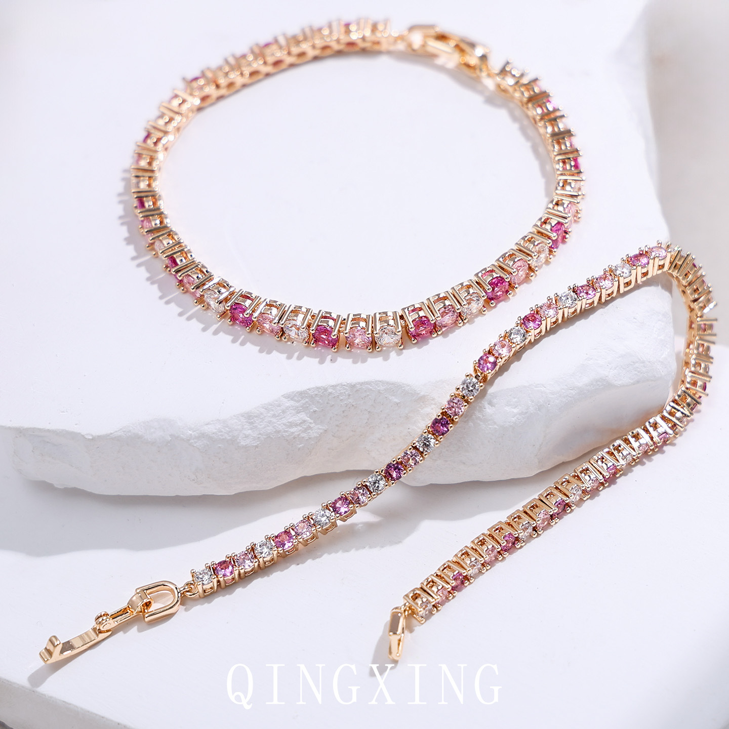 Summer Dopamine Simple Tennis Full Diamond Bracelet Single Row Stacking Red Corundum Zirconia Goddess Hand Jewelry