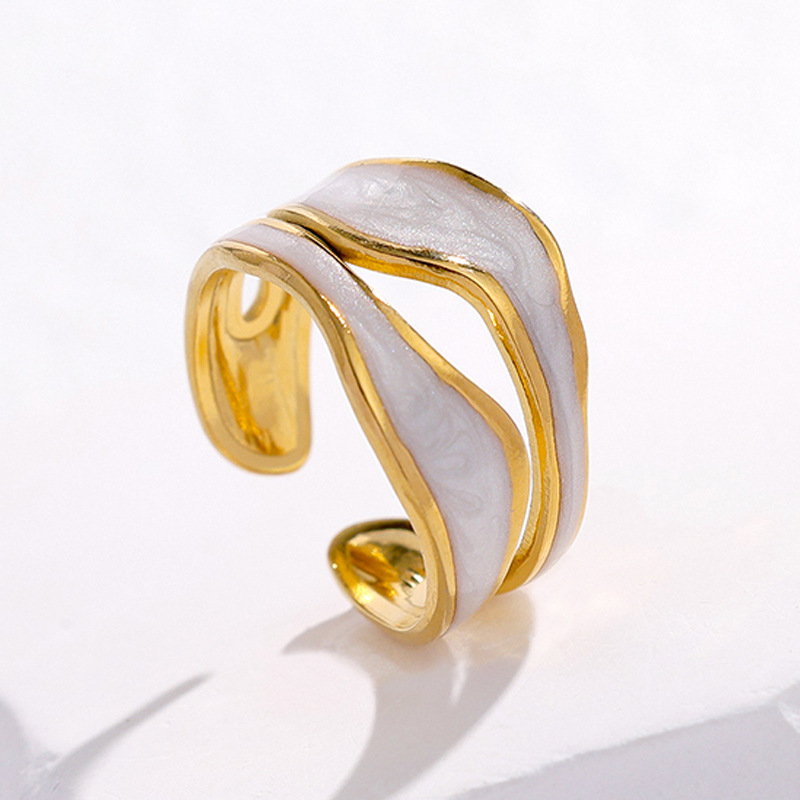 Simple titanium steel ring women cold 18K gold-plated open index finger ring