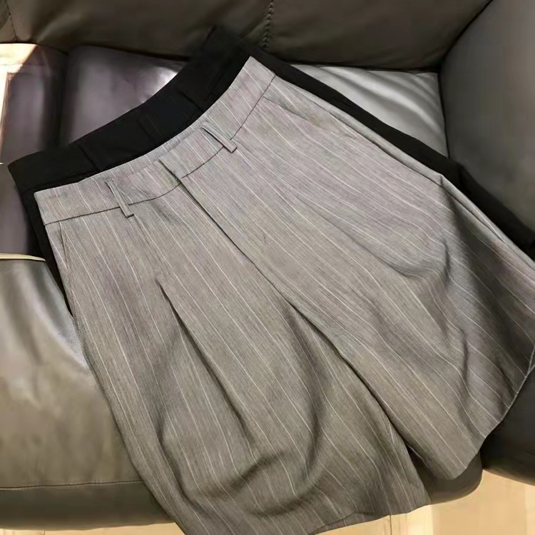 Casual suit pants high waist straight leg shorts women summer five-tenths pants plus size loose thin mid-length pants