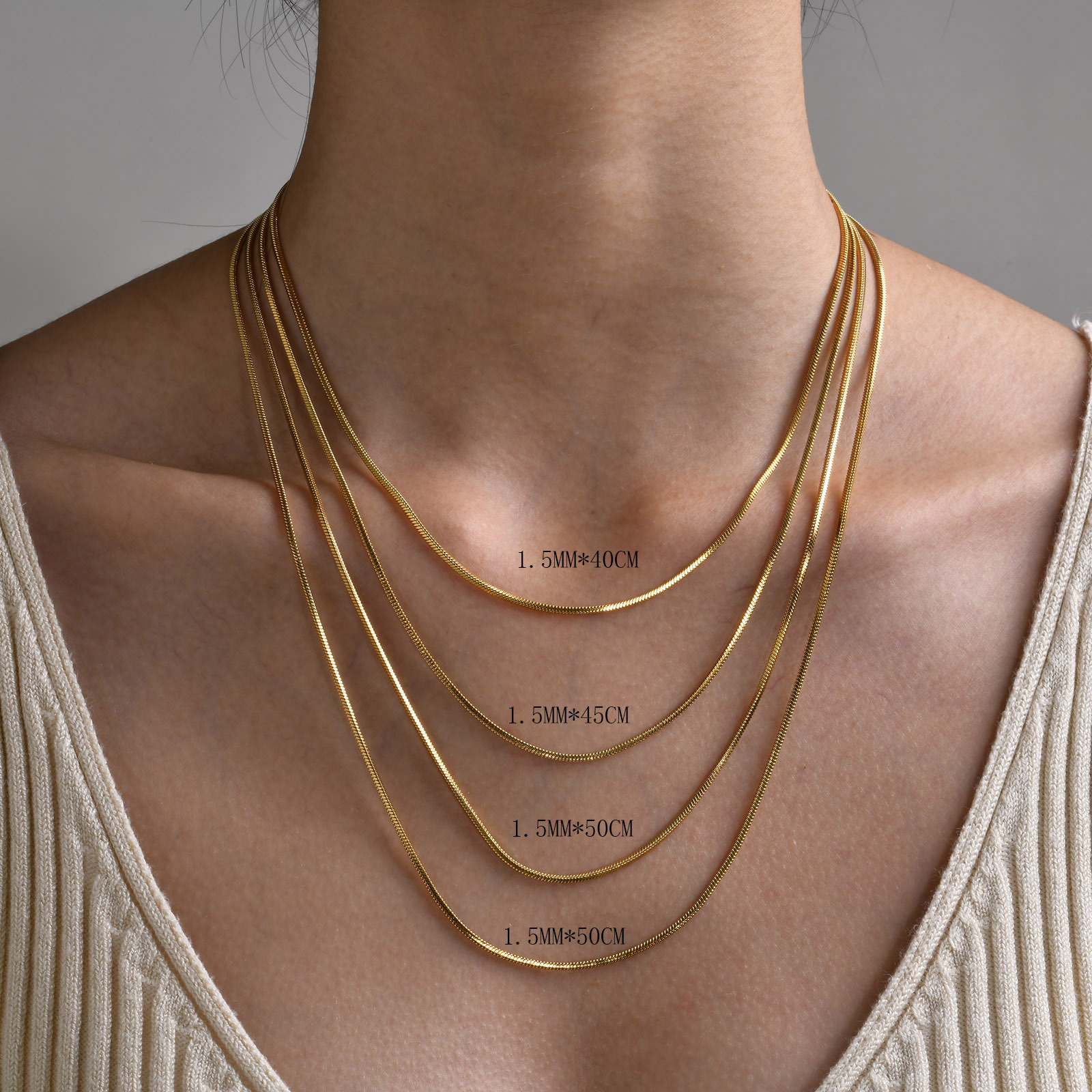 Stainless Steel Square Snake Bone Chain 1.5/2MM Chain Simple Layered Matching Chain Unisex Minimalist Collarbone Chain