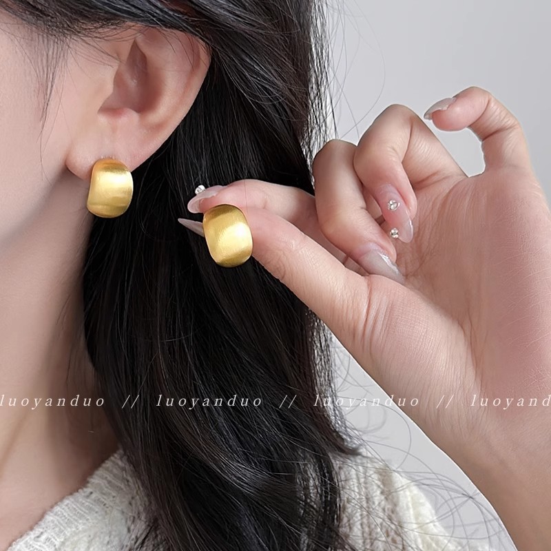 Gold Moon Matte Frosted Stud Earrings Design 2025 New Sterling Silver Needle Earrings Ear Accessories Women