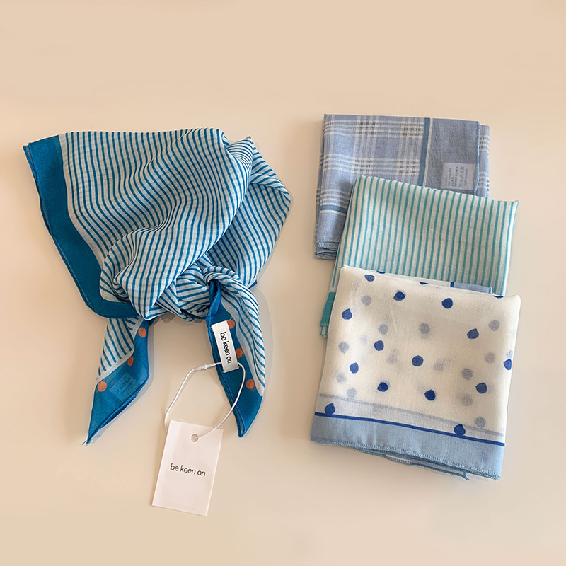 Blue headwrap for women, spring and summer new breathable small square scarf, triangular scarf
