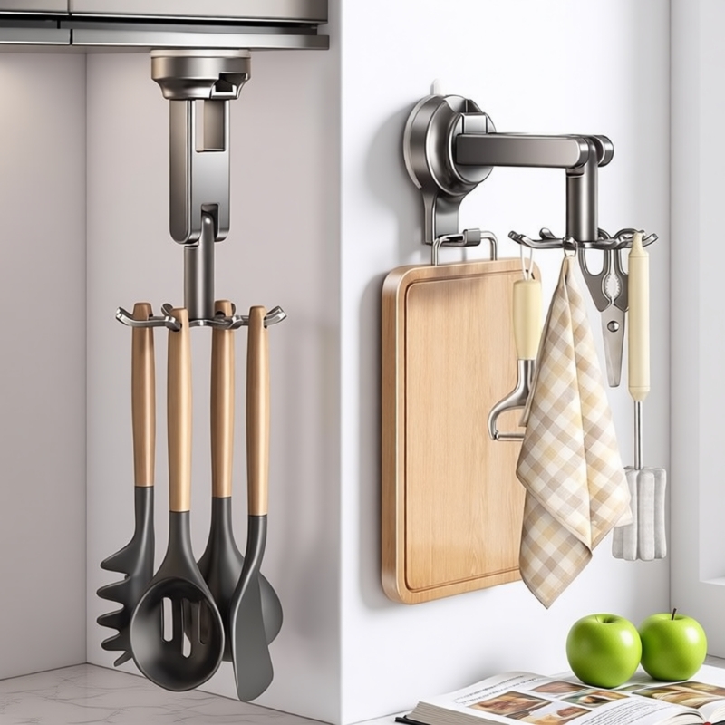 Suction Cup Kitchen Hook Rotating Storage Rack Wall-mounted Pot Spatula Spoon Hanger Spatula Storage Load-bearing